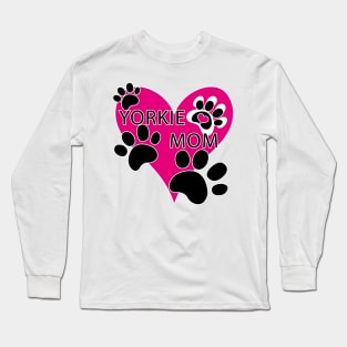 Yorkie Mom Big Heart Dog Paw Prints Long Sleeve T-Shirt
